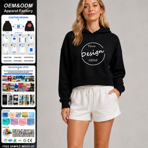 Vente en gros OEM – Nouveaux sweats à capuche courts en molleton 80 % coton 20 % polyester, sans poches kangourou, coupe carrée, épaules tombantes, style oversize - Product Image 1