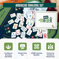 Set Mahjong Mini Amerika Green Nature 160 Ubin Tema Hutan dengan Alas & Rak Akrilik, Permainan Papan Portabel untuk Pemula