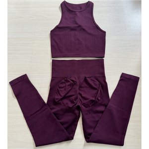 Ensembles de vêtements de sport en tricot côtelé sans couture pour femmes, shorts ou pantalons de gym push-up et liftants pour Pilates, ou ensembles de survêtements - Product Image 4