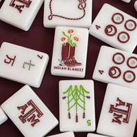 Jeu de Mahjong Américain Thème Texas 160 Tuiles, Mahjong en Acrylique avec Motif Logo Texas, Cadeau Idéal pour Fêtes à Domicile
