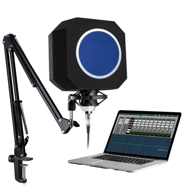 Rayyu F-7 Blue Portable Windproof Soundproof Microphone Pop Filter Cover for Recording