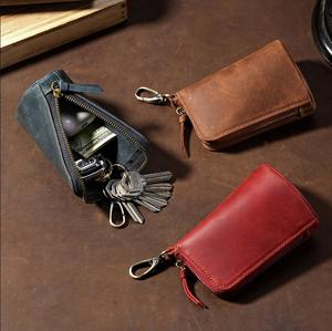 Estuche para Llaves Estilo Cubo de Cuero Crazy Horse Retro Euroamericano Hecho a Mano, Gran Capacidad, Porta Llaves de Coche Genuino con Clip para Cinturón - Product Image 1