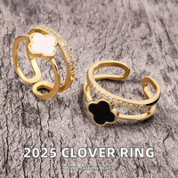 2025 nouvelle bague ouverte Double trèfle à quatre feuilles pour les femmes plaqué platine Zircon pierres précieuses luxe léger