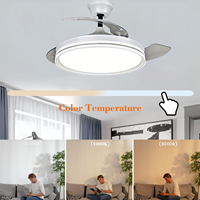 Salida de fábrica Cuchillas ocultas Lámpara de ventilador de techo CCT Ajustable Reversa y delantera Diseño silencioso Seis velocidades de ventilador Luz de ventilador de techo