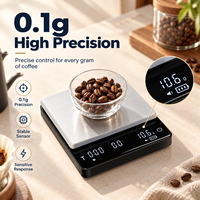 Balance à café numérique en acier inoxydable avec minuteur, 2000g, précision 0,1g, contrôle tactile capacitif pour cuisine et café