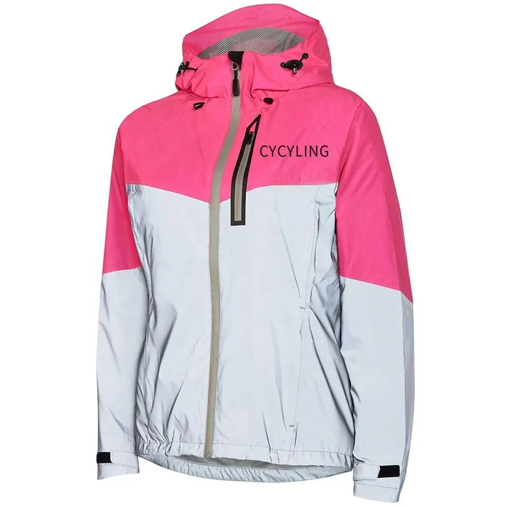 Running Reflective Jacket Women Pink Oxford Waterproof Ladies Safety Jacket