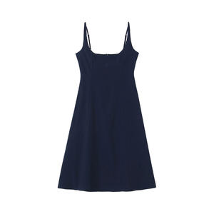 เดรสลำลองสีน้ำเงินกรมท่าทรงเอไลน์เอวสูงรุ่น Runqi N8712 สำหรับผู้หญิงไซส์พลัส สีพื้น คอวี สายเดี่ยว ใส่ได้ทุกวัน - Product Image 3