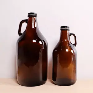 32Oz 1L Bulat Kosong Botol Anggur Buah Kaca Amber Growlers Bir Grosir