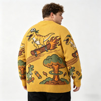 Pull-over personnalisé OEM ODM pour homme, motif dinosaures, épaules tombantes, chaud pour l'hiver, col rond, manches longues