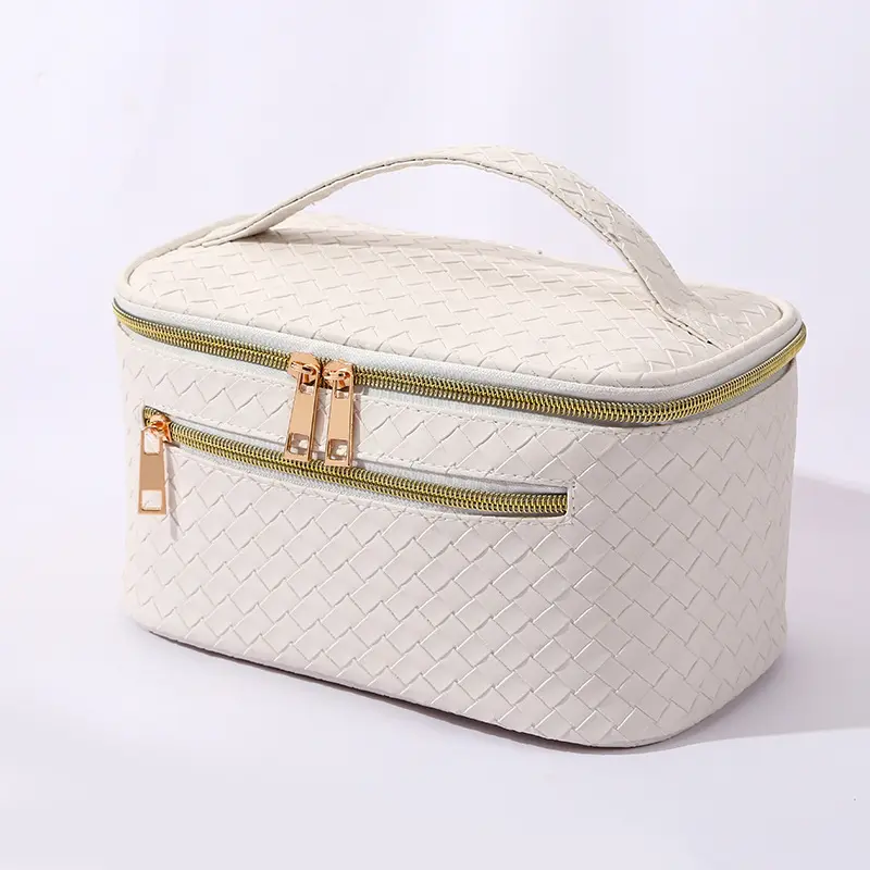 Waterproof Cosmetic Bag Portable Travel Cosmetic Bag Multifunction Organizer Storage Bag Weave Toiletry Kit for Women