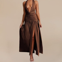 Robes Longues Maxi Femme Élégantes et Tendance, Col en V, Dos Nu, Plissées, Fendues, Sexy