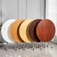 Table à manger ronde pliante portable, plateau en MDF épaissi à grain de bois, pieds en acier inoxydable en X, gain de place pour petit appartement et utilisation en extérieur
