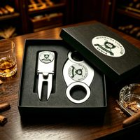 Cortador de Cigarros Delgado de Acero Inoxidable, Cortador de Cigarros con Logotipo Personalizado, Juego de Encendedor y Punzón, Juego de Cortador de Cigarros Delgado de Acero Inoxidable