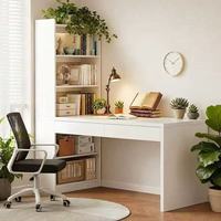 Bureau d'angle multifonctionnel soigneusement sélectionné avec bibliothèque intégrée, meuble de rangement pour étudiant, bureau à domicile en bois massif pour ordinateur