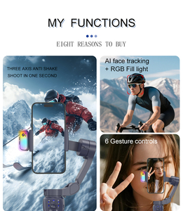 <span class=keywords><strong>Stabilisateur</strong></span> de <span class=keywords><strong>smartphone</strong></span> avec reconnaissance faciale IA intégrée, stabilisation 3 axes, design pliable et lumière d'appoint - Product Image 2