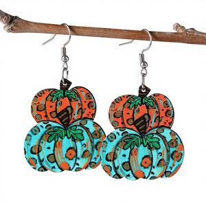 Unionen 996, pendientes colgantes de moda para mujer, colgante de calabaza multicolor con estampado de leopardo de Acción de Gracias, joyería de aleación geométrica - Product Image 1