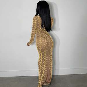 Nouvelle Robe Longue à Manches Longues en Maille Brodé de Diamants Sexy pour Soirées et Clubs 2026 - Product Image 3