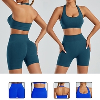 Produsen Set Yoga Celana Pendek Yoga Elastis Tinggi Tanpa Jahitan Model Baru untuk Perdagangan Luar Negeri, Sport Bra Leher Tinggi, Pakaian Dalam, Celana Fitness Lari