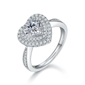 Custom Luxury Popular fashion jewelry white gold plated S925 wedding diamond Moissanite heart Ring 1.0ct Engagement Rings