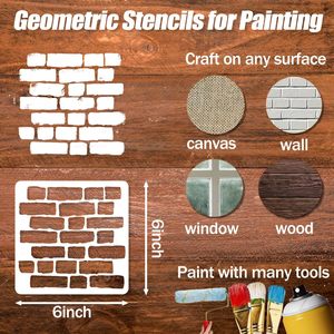 16 pochoirs géométriques pour la <span class=keywords><strong>peinture</strong></span>, modèles abstraits réutilisables pour l'artisanat, adaptés au bois, aux meubles, au sol et aux gâteaux - Product Image 2