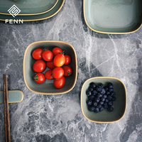 FENN Usine directe Luxe Forme carrée Réaction émaillée Europe Bol en porcelaine Restaurant Bol en céramique pour la maison et la cuisine