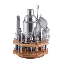 OUYADA Set Bar Kit Bartender Set koktail baja tahan karat dengan dudukan putar bergaya dan Set alat Bar Jigger logam