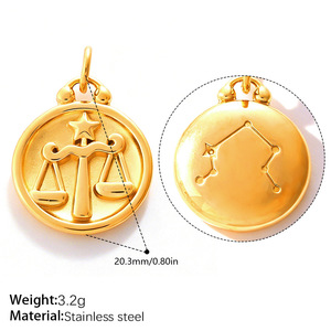 Collier pendentif zodiaque en acier inoxydable plaqué or 18 carats, chaîne à maillons ronds gravés, bijoux horoscope pour femmes - Product Image 6