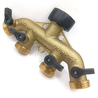Distributeur de tuyau d'arrosage en laiton à 4 sorties, haute résistance à la pression, avec adaptateur de robinet fileté 3/4 pouce et quatre vannes de contrôle