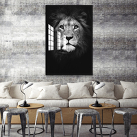Peintures murales modernes en verre avec impression UV personnalisées, Lions, art mural en cristal 3D, peinture en porcelaine