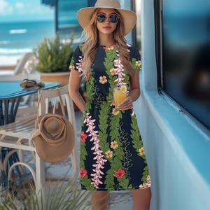 <span class=keywords><strong>Hot</strong></span> Sale Custom Fashion Aloha Hawaiian <span class=keywords><strong>Mele</strong></span> Kalikimaka Weihnachts druck Kurzarm bedrucktes Kleid mit Taschen Print on Demand - Product Image 5