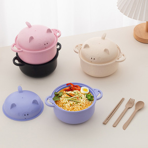 Set di Ciotole in Plastica per Noodle con Coperchio Drenante, per Dormitori Studenteschi, Grande Capacità, Portatile, Adatto al Microonde e Include Posate - Product Image 1
