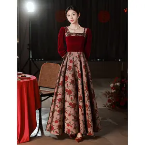 Alta calidad señoras rojo chino tradicional boda Cheongsam vestidos largo bordado encaje Qipao Cheongsam