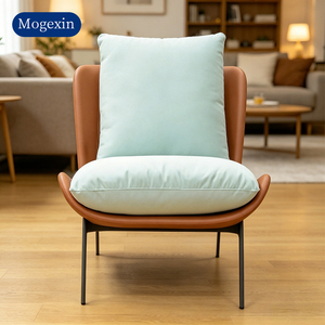 Sillón Moderno con Detalles en Cuero Marrón, Cojín Verde Claro y Patas de Metal para Sala de Estar - Product Image 2