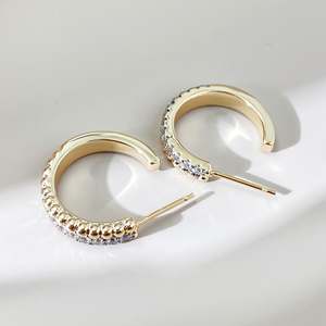 Trendy Women's Brass Jewelry <b>Studs</b> 14K Gold Plated Geometric C Shape Bling Zircon <b>Earrings</b> for Gift - Product Image 6