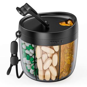 Flacon distributeur de luxe portable 7 jours avec logo personnalisé, organisateur de pilules en plastique noir et rose et boîte d'emballage - Product Image 1