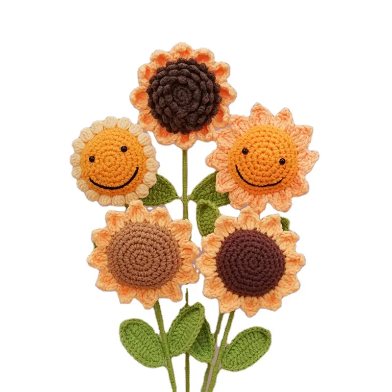 Wholesale Finished Sunflower Crochet Flowers Hand Knit Flowers Forever Simulation Bouquet yard Crochet