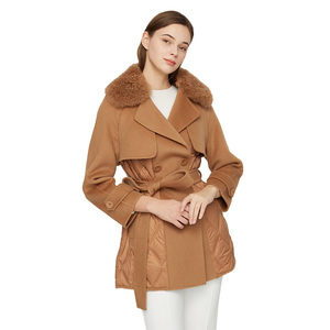 <span class=keywords><strong>Manteau</strong></span> en laine épissé de couleur unie de haute qualité <span class=keywords><strong>manteau</strong></span> d'hiver en duvet pour femmes avec col en fourrure - Product Image 3
