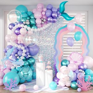 Kit de décoration DIY sur le thème de <span class=keywords><strong>la</strong></span> sirène, coquillages fantaisie, bleu violet rose, pour fête d'anniversaire de filles, guirlande de sirène, arche de ballons - Product Image 1