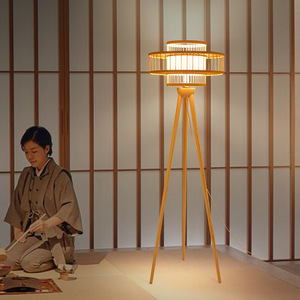 Paralume in bambù <span class=keywords><strong>Vintage</strong></span> fatto a mano a Led lampade da terra treppiede in legno E27 luci da pavimento ad angolo per soggiorno decorazioni per la casa - Product Image 3