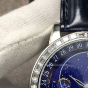Montre mécanique de luxe en gros, étanche, avec cadran rond de 41 mm et bracelet en cuir véritable, motif ciel étoilé bleu tendance - Product Image 2