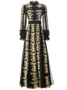 Abito formale retrò con scollo <span class=keywords><strong>a</strong></span> V, ricamato, <span class=keywords><strong>a</strong></span> maniche lunghe e larghe, lunghezza maxi, abbigliamento femminile in stile europeo. - Product Image 6