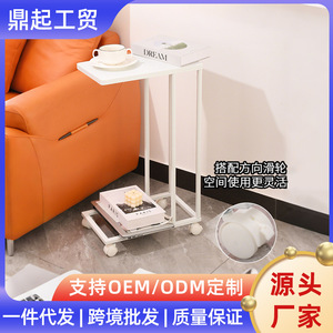 Creative American Style Coffee <b>Table</b> Metal Frame Square Side <b>Table</b> With <b>Wheels</b> Movable Storage Cart White And Black - Product Image 5