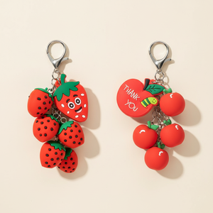 Wholesale Aesthetic Silicone Fruit Keyring 2D 3D Keychain Colorful Accessory Durable PVC Keychains for Daily Gift Friends Family