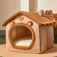 Winter warmes weiches Katzen bett und wasch bares braunes Haustier bett Faltbares Hundehütte mit Matte