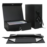 Boîte cadeau pliable en carton renforcé d'acier magnétique noir de haute qualité, logo personnalisé, estampage à chaud, gaufrage, laminage mat, éponge