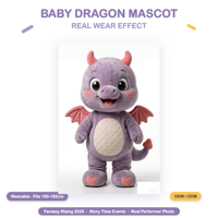 Costume de mascotte Dragon Bébé sur mesure OEM 2026, taille adulte, peluche violette pour événements festifs, cabine photo, ODM
