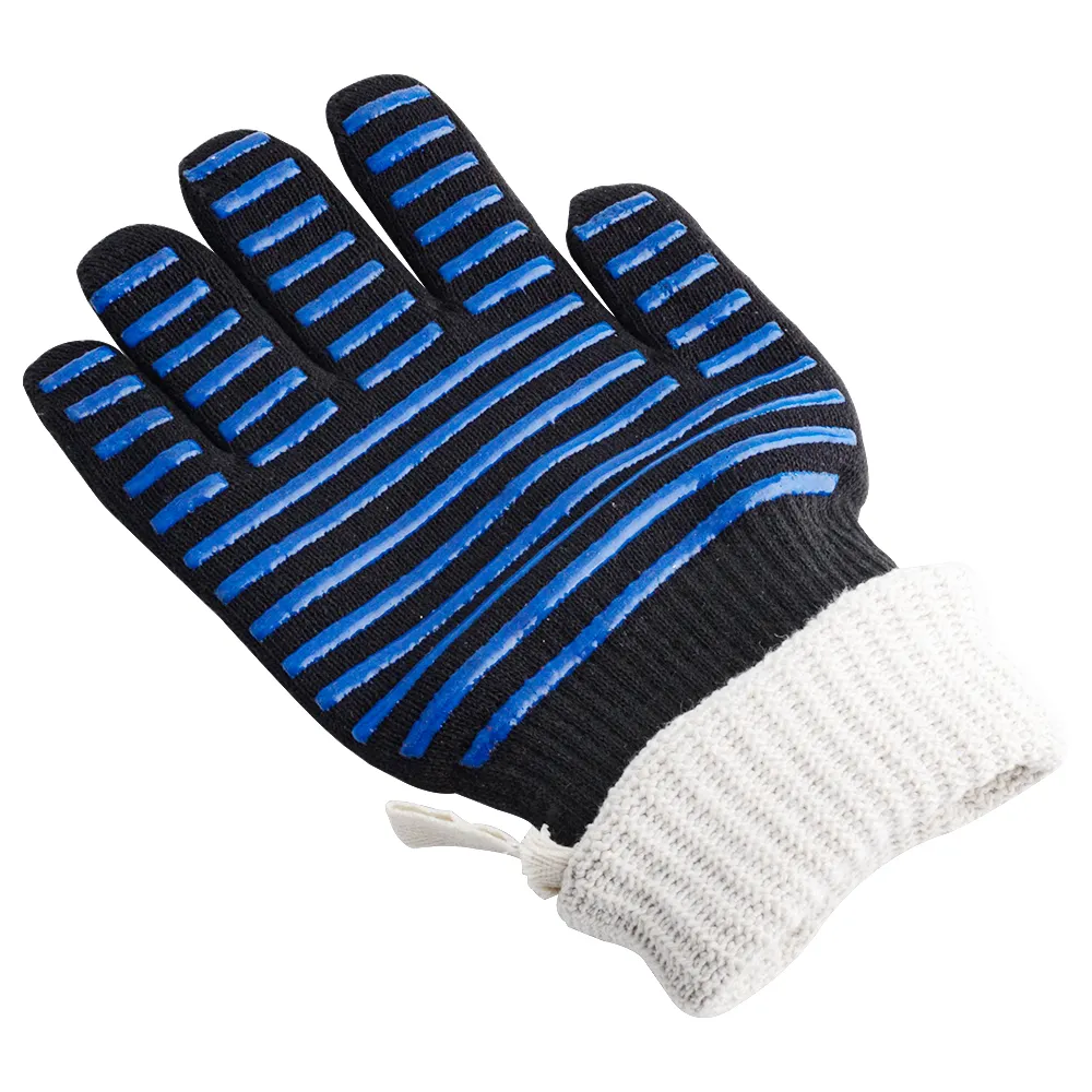 FG4 Oven Use Frame Retardant Kitchen Gloves Knitted Cloth Barbeque Grill Fire Proof Silicone Coating Heat Resistant Gloves BBQ