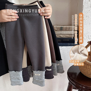 Tongxingyuan Girls Fleece <b>Lined</b> Thick Leggings Autumn Winter Korean Style Baby Slouch <b>Pants</b> Long Cotton <b>Pants</b> - Product Image 1