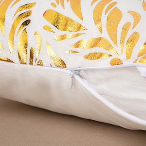 Bán Hot Phong Cách Bắc Âu Gối Boxe Vàng Lá Tem Hình Học Lá Trắng Và Vàng Nhung Đệm Bìa - Product Image 3