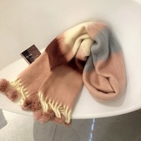 Écharpes d'hiver à rayures multicolores épaisses et poilues avec pompon et châle à pompon